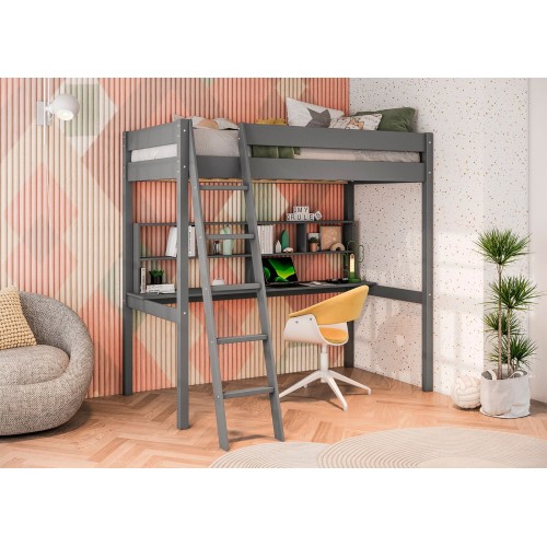 Trace Single Loft Bed Grey with Desk